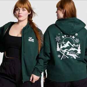 Size Small Victoria Secret PINK Fleece Campus Zip Hoodie Deep Forest Aspen Green